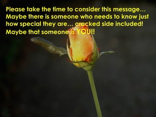 Please take the time to consider this message… Maybe there is someone who needs to know just how special they are… cracked side included!  Maybe that someone is  YOU!! 