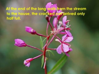 At the end of the long walk from the stream to the house, the cracked pot arrived only half full. 