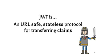 JWT is...
An URL safe, stateless protocol
for transferring claims
9
 