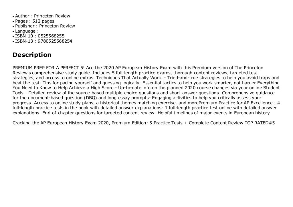 Cracking the AP European History Exam 2020, Premium Edition: 5 Practi…