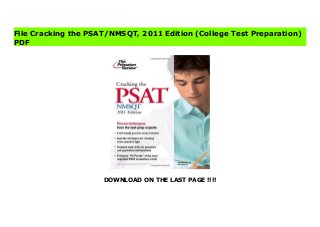 DOWNLOAD ON THE LAST PAGE !!!!
Download Here https://ebooklibrary.solutionsforyou.space/?book=0375429816 If it’s on the PSAT, it’s in this book. Cracking the PSAT, 2011 Edition, includes:• 2 full-length practice tests • Specific strategies for cracking every question type• Exclusive “Hit Parade” of the most important PSAT vocabulary words• All the math, critical reading, and writing skills you need to ace the PSAT• Everything you need to know about National Merit Scholarships• Planning and organization advice to get you all the way to test day! Read Online PDF Cracking the PSAT/NMSQT, 2011 Edition (College Test Preparation) Download PDF Cracking the PSAT/NMSQT, 2011 Edition (College Test Preparation) Download Full PDF Cracking the PSAT/NMSQT, 2011 Edition (College Test Preparation)
File Cracking the PSAT/NMSQT, 2011 Edition (College Test Preparation)
PDF
 