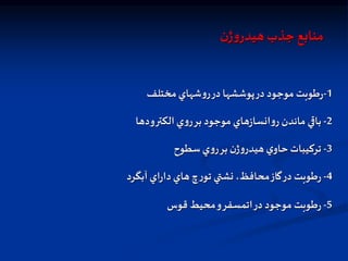 ‫ن‬‫ژ‬‫و‬‫هيدر‬‫جذب‬ ‫منابع‬
1
-
‫مختلف‬‫شهاي‬‫و‬‫ر‬‫در‬ ‫پوششها‬‫در‬ ‫موجود‬ ‫طوبت‬‫ر‬
2
-
‫الكترودها‬‫ي‬‫و‬‫ر‬‫بر‬ ‫موجود‬‫هاي‬‫ز‬‫انسا‬‫و‬‫ر‬ ‫ماندن‬ ‫باقي‬
3
-
‫سطوح‬ ‫ي‬‫و‬‫ر‬‫بر‬‫ن‬‫ژ‬‫و‬‫هيدر‬‫ي‬‫حاو‬ ‫تركيبات‬
4
-
‫آبگرد‬ ‫اي‬‫ر‬‫دا‬‫هاي‬‫چ‬‫ر‬‫تو‬ ‫نشتي‬،‫محافظ‬‫گاز‬‫در‬ ‫طوبت‬‫ر‬
5
-
‫قوس‬ ‫محيط‬‫و‬‫اتمسفر‬‫در‬ ‫موجود‬ ‫طوبت‬‫ر‬
 
