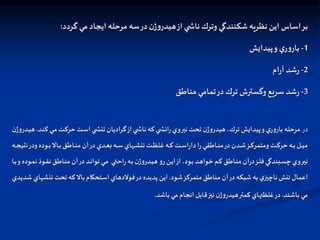 ‫گردد‬ ‫مي‬ ‫ايجاد‬ ‫مرحله‬ ‫سه‬‫در‬‫ن‬‫ژ‬‫و‬‫هيدر‬‫از‬ ‫ي‬ ‫ناش‬ ‫وترك‬ ‫شكنندگي‬‫نظريه‬ ‫اين‬ ‫اساس‬‫بر‬
:
1
-
‫پيدايش‬‫و‬‫ي‬‫ر‬‫و‬‫بار‬
2
-
‫ام‬‫ر‬‫آ‬ ‫شد‬‫ر‬
3
-
‫مناطق‬ ‫تمامي‬‫در‬‫ترك‬ ‫وگسترش‬‫سريع‬ ‫شد‬‫ر‬
‫در‬
‫ك‬‫اي‬‫م‬ ‫ات‬‫ك‬‫حر‬‫ات‬‫س‬‫ا‬‫ي‬ ‫تنش‬‫گراديان‬‫از‬‫ي‬ ‫ناش‬‫كه‬‫ي‬ ‫انش‬‫ر‬‫نيروي‬‫تحت‬‫ن‬‫ژ‬‫و‬‫هيدر‬ ،‫ترك‬ ‫پيدايش‬‫و‬ ‫ي‬‫ر‬‫و‬‫بار‬ ‫مرحله‬
‫اد‬‫ن‬
.
‫ن‬‫ژ‬‫و‬‫ادر‬‫ي‬‫ه‬
‫ن‬‫ودر‬‫اوده‬‫ا‬‫ا‬‫ب‬‫اال‬‫ا‬‫ا‬‫ب‬‫ااطق‬‫ا‬‫ا‬‫ن‬‫م‬ ‫آن‬‫در‬‫ادي‬‫ا‬‫ا‬‫ع‬‫ب‬‫اه‬‫ا‬‫ا‬‫س‬ ‫اهاي‬‫ا‬‫ا‬‫ش‬‫تن‬‫ات‬‫ا‬‫ا‬‫ظ‬‫غل‬ ‫اه‬‫ا‬‫ا‬‫ك‬‫ات‬‫ا‬‫ا‬‫س‬‫ا‬‫ر‬‫دا‬‫ا‬‫ر‬‫ااطقي‬‫ا‬‫ا‬‫ن‬‫م‬‫در‬‫ادن‬‫ا‬‫ا‬‫ش‬‫از‬‫ا‬‫ا‬‫ك‬‫ومتمر‬‫ات‬‫ا‬‫ا‬‫ك‬‫حر‬‫اه‬‫ا‬‫ا‬‫ب‬‫ال‬‫ا‬‫ا‬‫ي‬‫م‬
‫اه‬‫ا‬‫ا‬‫ج‬‫تي‬
‫ن‬‫اوذ‬‫ا‬‫ف‬‫ن‬‫ااطق‬‫ا‬‫ن‬‫م‬ ‫آن‬‫در‬‫اد‬‫ا‬‫ن‬‫توا‬‫اي‬‫ا‬‫م‬ ‫اي‬‫ا‬‫ت‬‫اح‬‫ر‬‫اه‬‫ا‬‫ب‬‫ن‬‫ژ‬‫و‬‫ادر‬‫ا‬‫ي‬‫ه‬‫و‬‫ر‬‫ان‬‫ا‬‫ي‬‫ا‬‫از‬،‫اود‬‫ا‬‫ب‬‫اد‬‫ا‬‫ه‬‫خوا‬‫ام‬‫ا‬‫ك‬‫ااطق‬‫ا‬‫ن‬‫م‬ ‫آن‬‫ر‬‫د‬‫از‬‫ا‬‫ل‬‫ف‬ ‫ابندگي‬‫ا‬‫س‬‫چ‬‫اروي‬‫ا‬‫ي‬‫ن‬
‫اا‬‫ا‬‫ب‬‫و‬ ‫اوده‬‫ا‬‫م‬
‫شود‬‫متمركز‬‫مناطق‬ ‫آن‬‫در‬‫شبكه‬ ‫به‬ ‫ي‬‫ناچيز‬‫تنش‬‫اعمال‬
.
‫تن‬‫تحت‬‫كه‬‫بال‬‫استحكام‬‫فولدهاي‬‫در‬ ‫پديده‬ ‫اين‬
‫شديدي‬ ‫شهاي‬
‫باشند‬ ‫مي‬
.
‫باشد‬‫مي‬ ‫انجام‬‫قابل‬‫نيز‬‫ن‬‫ژ‬‫و‬‫هيدر‬‫كمتر‬‫غلظتهاي‬‫در‬
.
 