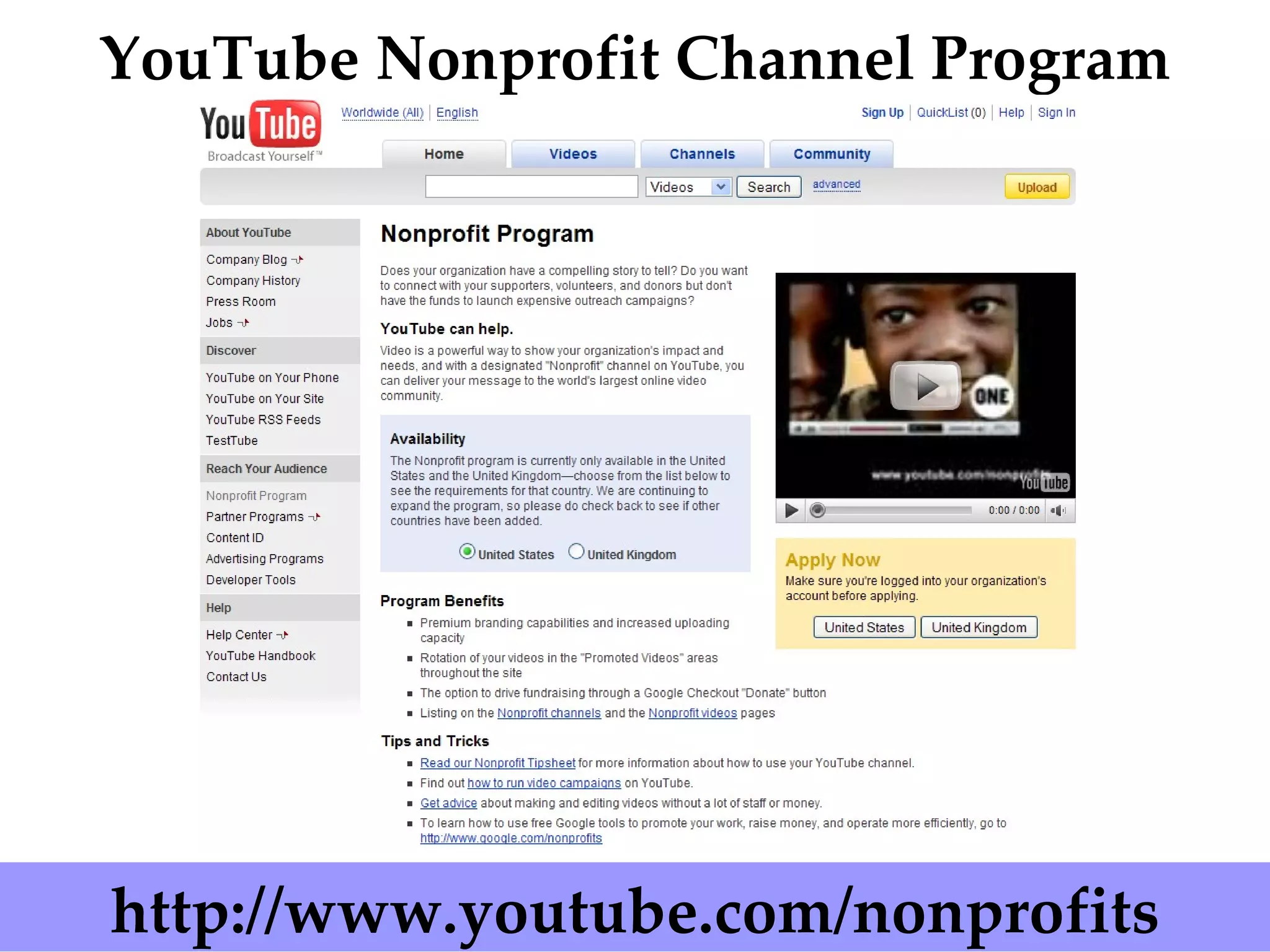 http://www.youtube.com/nonprofits YouTube Nonprofit Channel Program 