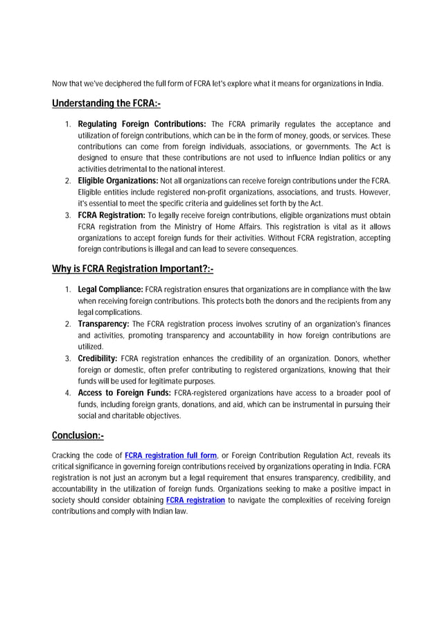 Fcra Registration Full Form