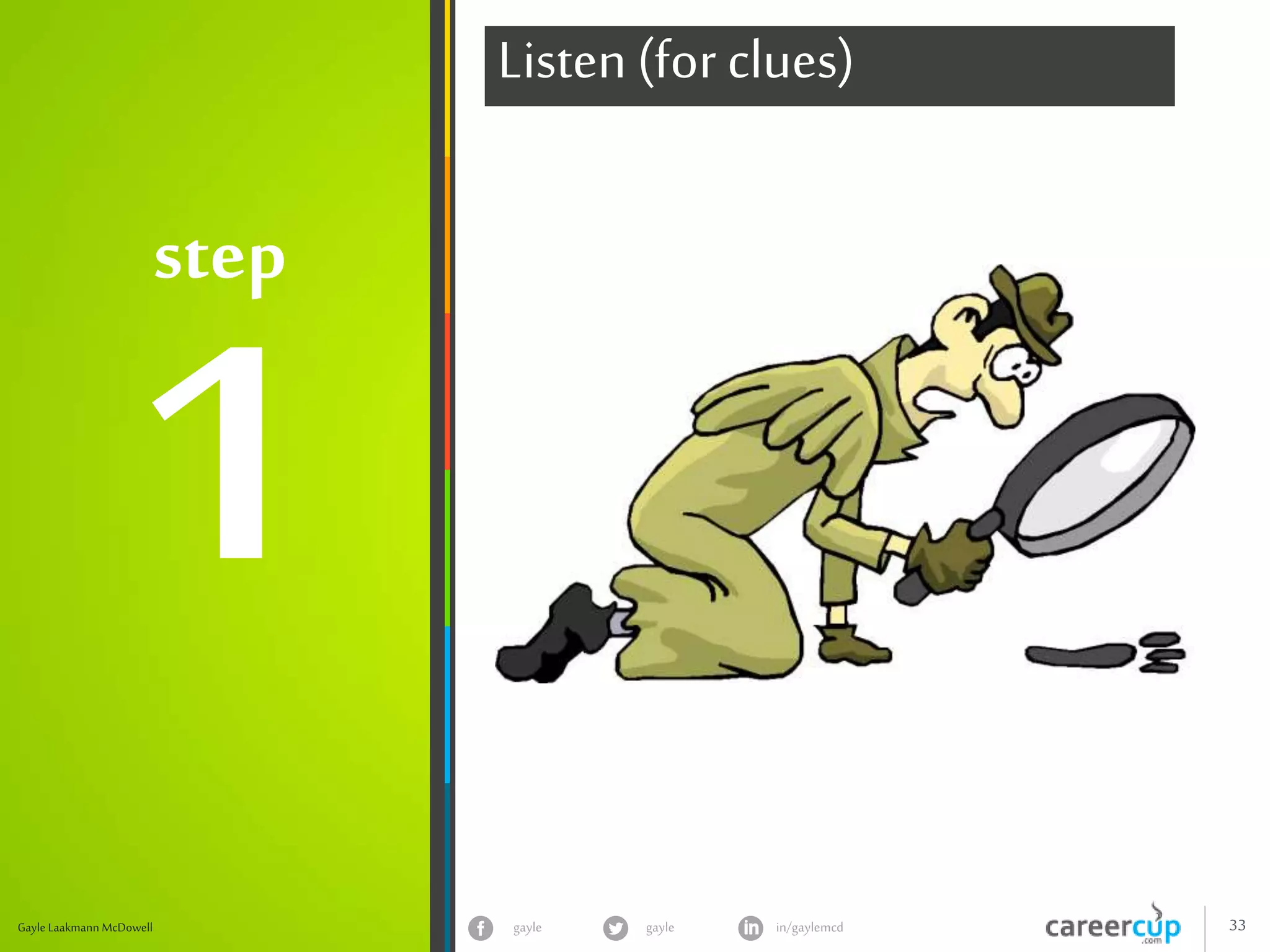 gayle in/gaylemcdgayle 33Gayle Laakmann McDowell
step
Listen (for clues)
 