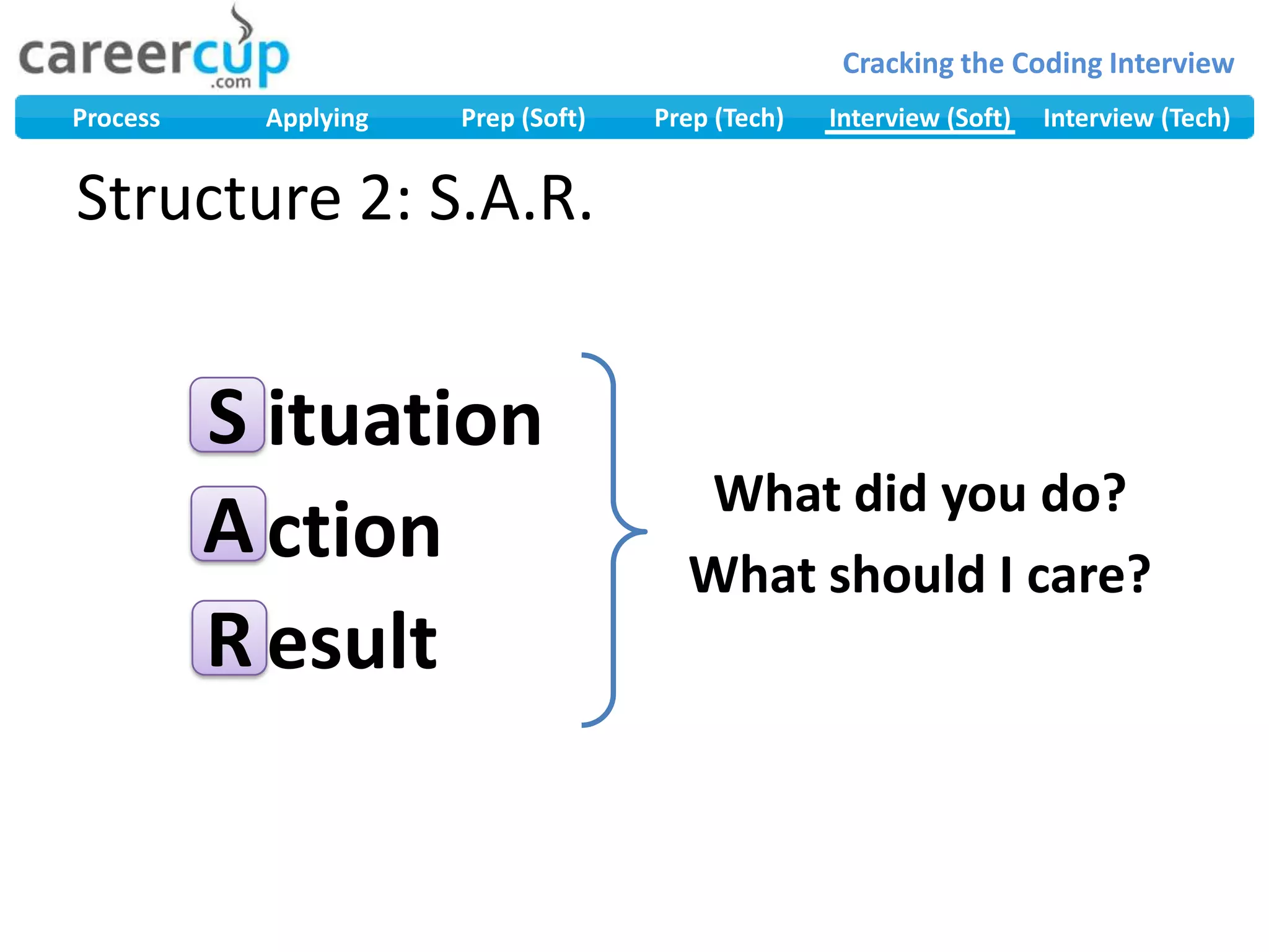 ituationctionesultStructure 2: S.A.R.SWhat did you do? What should I care?AR