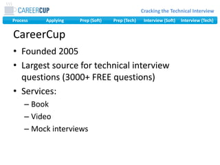 CareerCupFounded 2005Largest source for technical interview questions (3000+ FREE questions)Services:BookVideoMock interviews