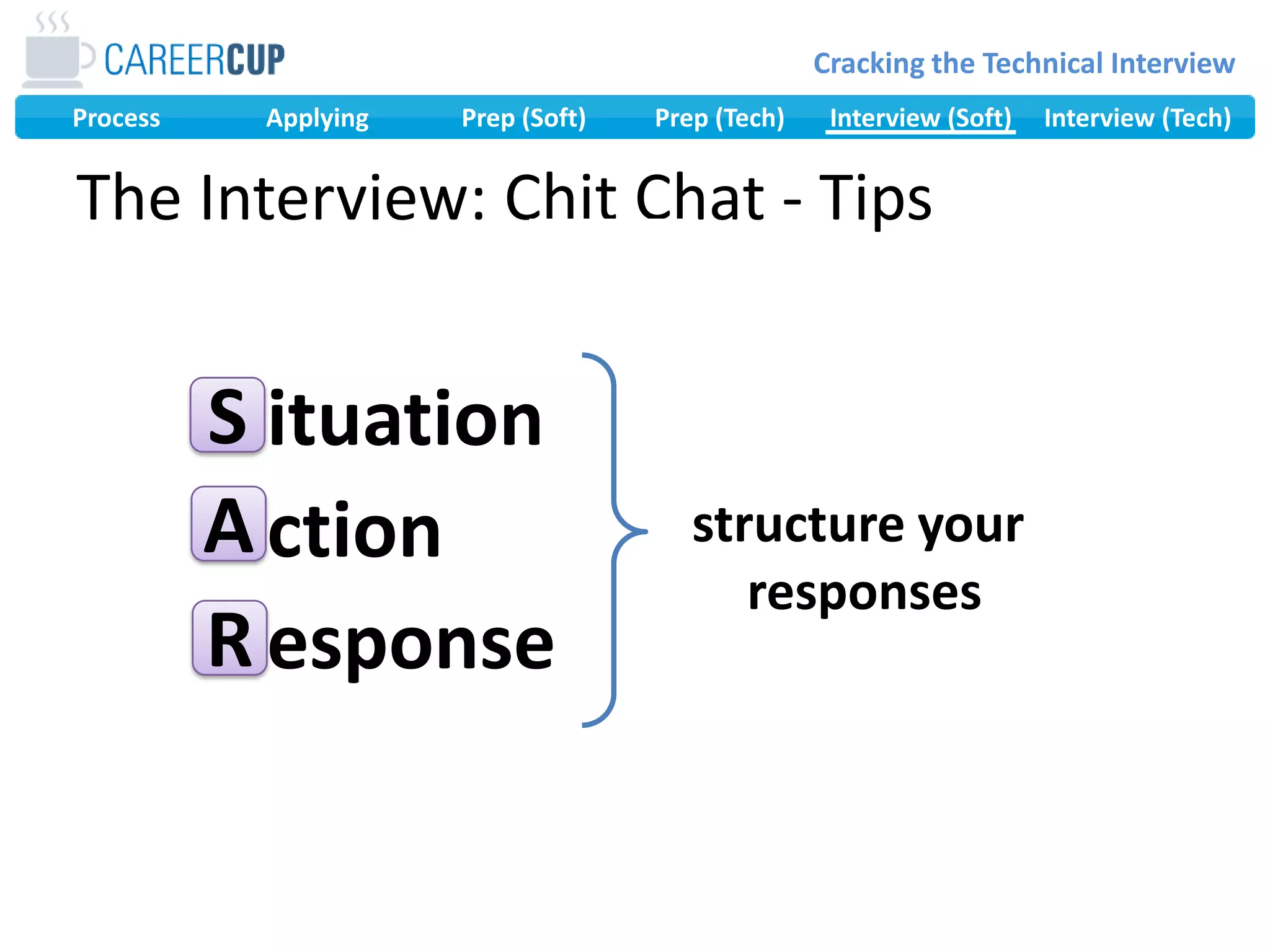 ituationctionesponseThe Interview: Chit Chat - TipsSstructure your responsesAR