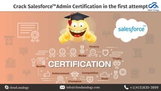 cloud.analogy info@cloudanalogy.com +1(415)830-3899
Crack Salesforce Admin Certification in the first attemptTM
 