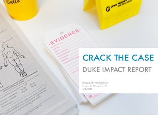 CRACK THE CASE
DUKE IMPACT REPORT
Prepared by Michelle Orr
Images by Designs by JK
5/8/2015
 