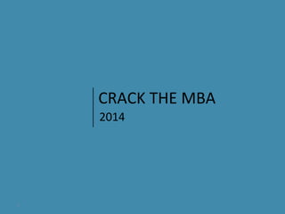 1	
  
CRACK	
  THE	
  MBA	
  
2014	
  
 
