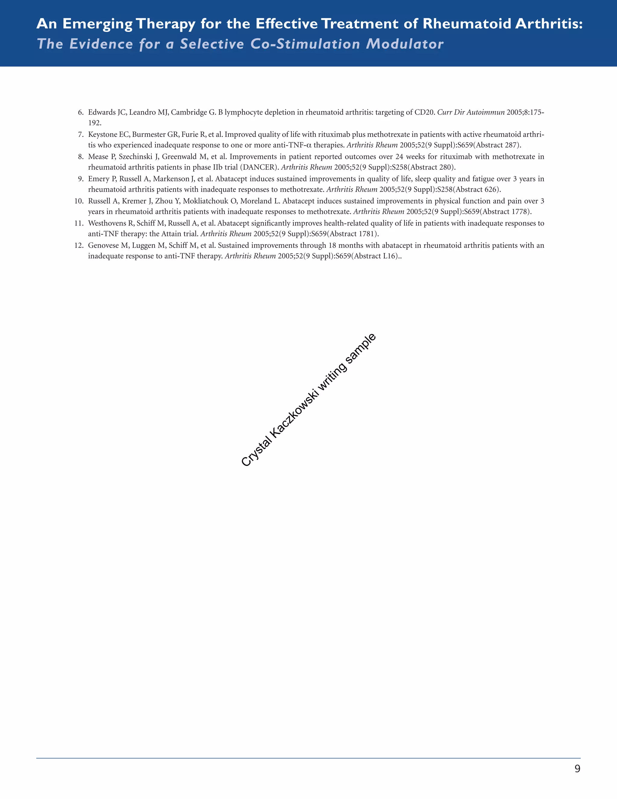 Rhematoid Arthritis_CME symposium program abstracts and introduction written by Crystal Kaczkowski