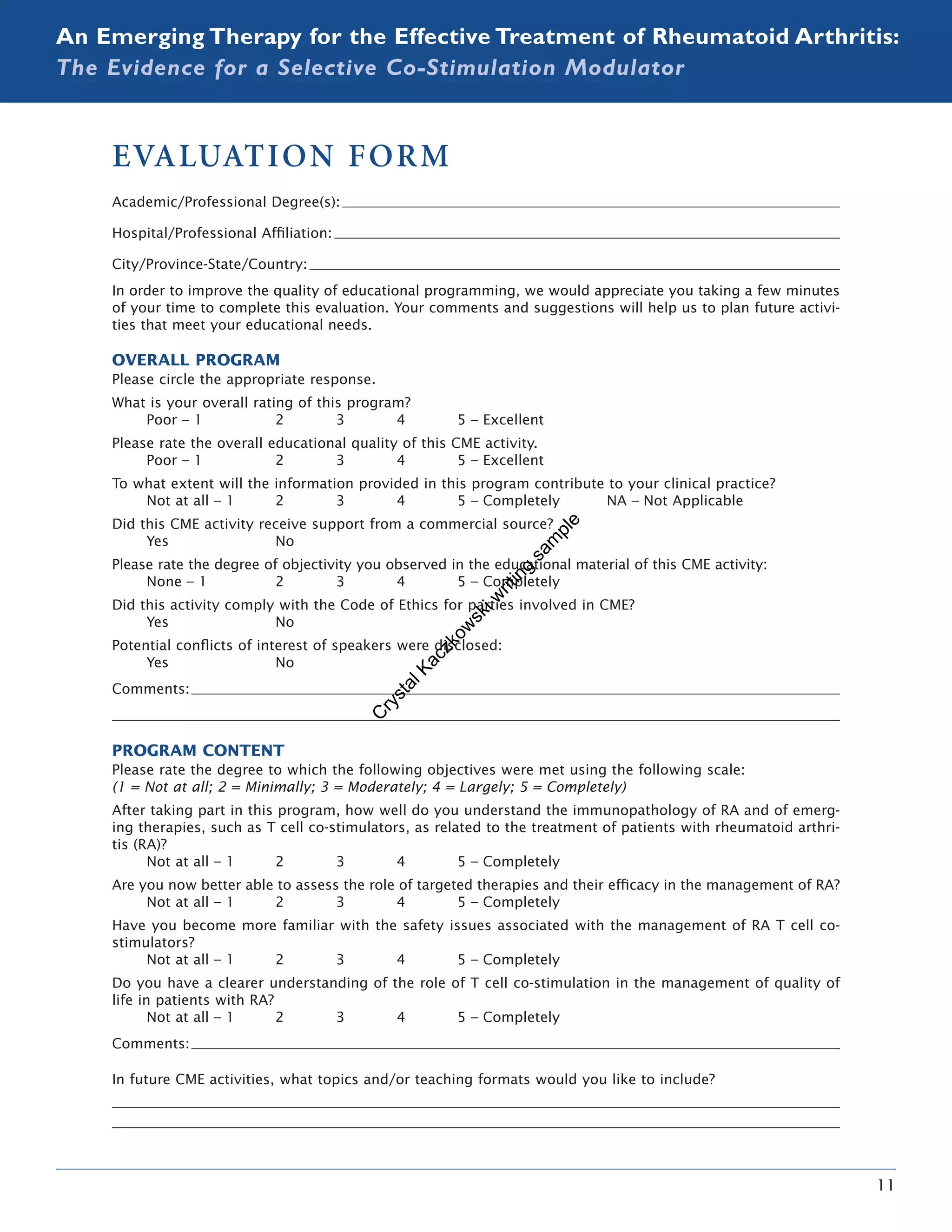 Rhematoid Arthritis_CME symposium program abstracts and introduction written by Crystal Kaczkowski