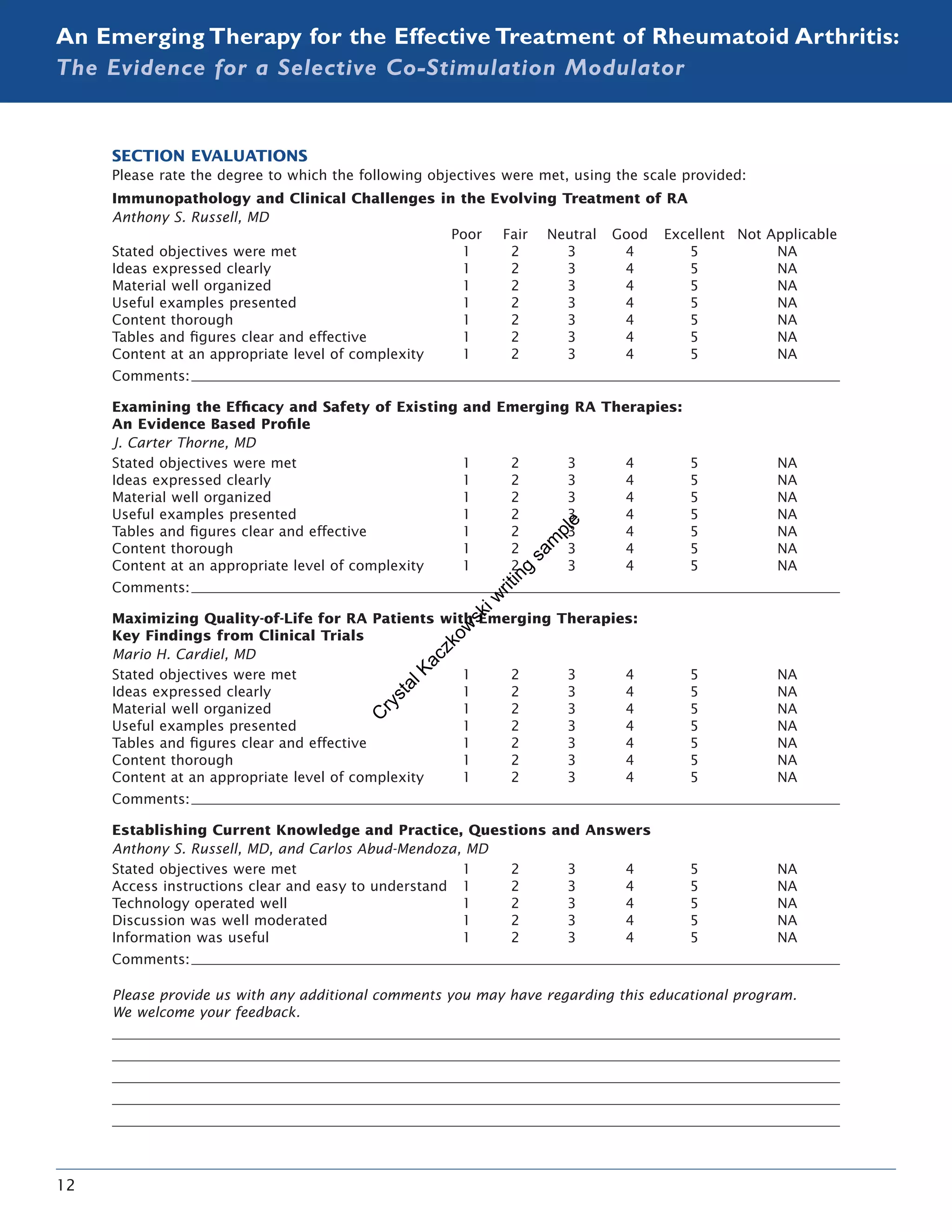 Rhematoid Arthritis_CME symposium program abstracts and introduction written by Crystal Kaczkowski