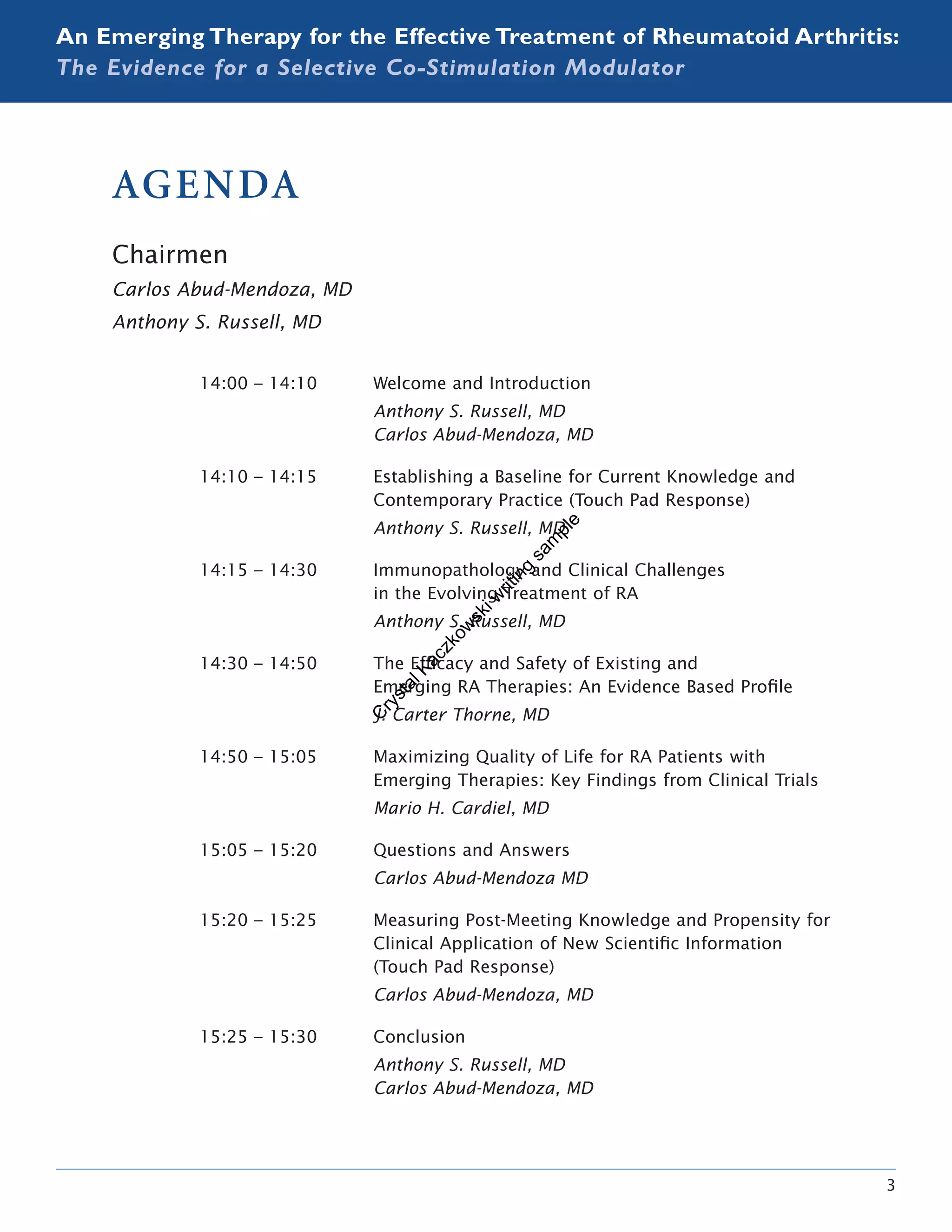 Rhematoid Arthritis_CME symposium program abstracts and introduction written by Crystal Kaczkowski