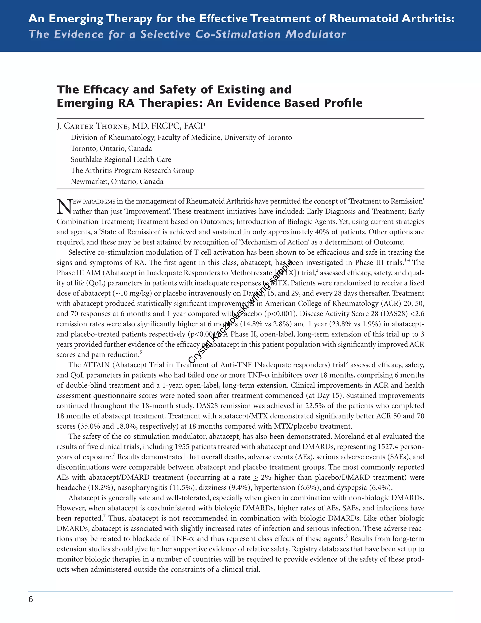 Rhematoid Arthritis_CME symposium program abstracts and introduction written by Crystal Kaczkowski