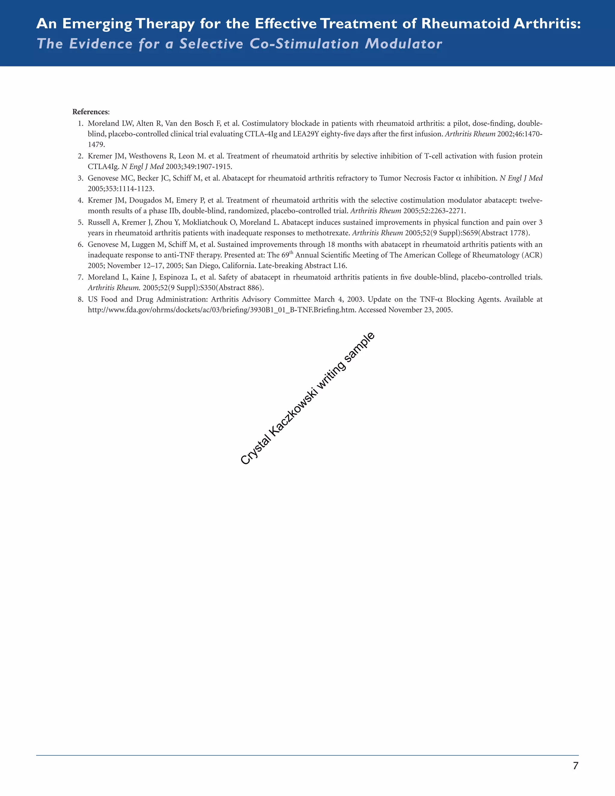 Rhematoid Arthritis_CME symposium program abstracts and introduction written by Crystal Kaczkowski