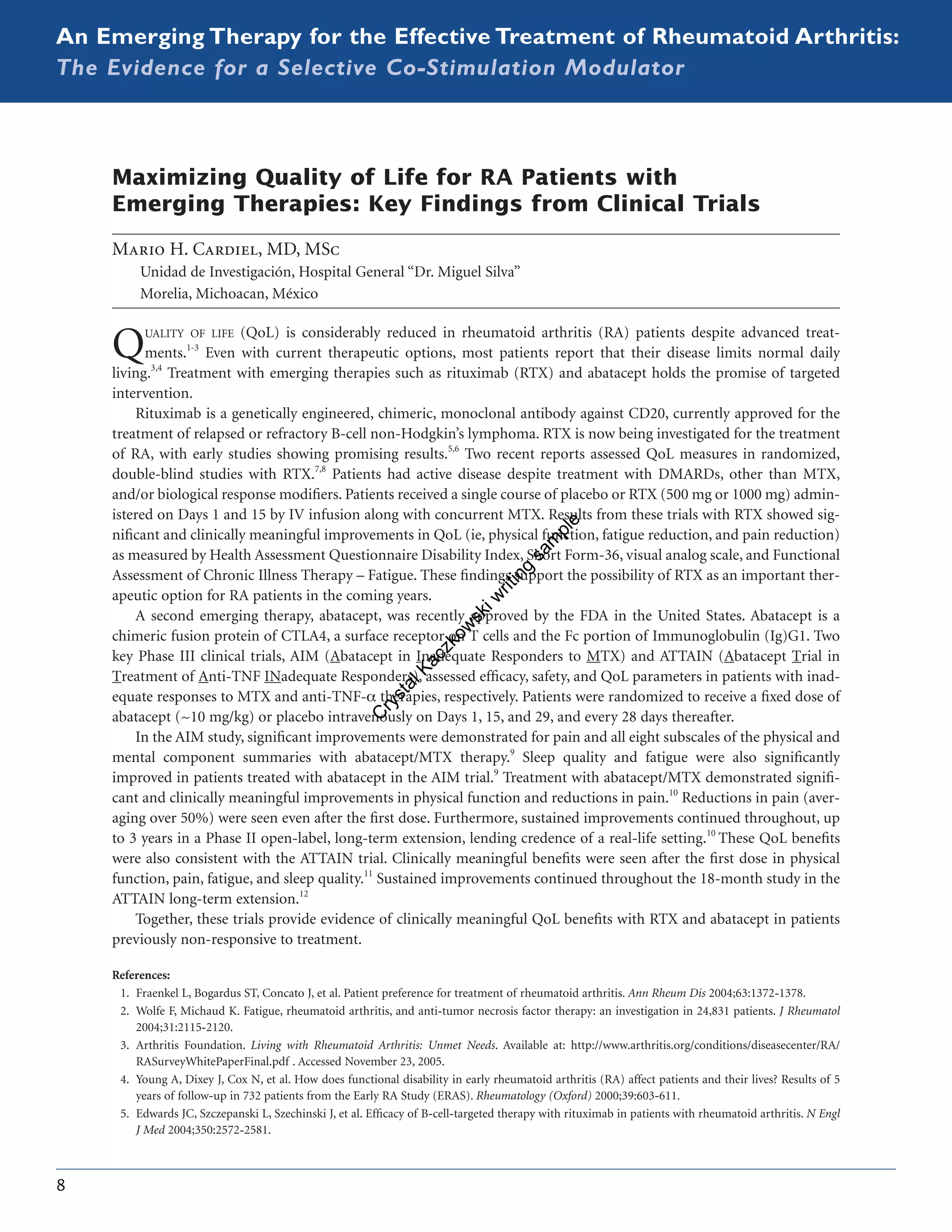 Rhematoid Arthritis_CME symposium program abstracts and introduction written by Crystal Kaczkowski