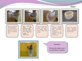 ITALY
Variations
This can be made into a
toy container or planter
Variations
This can be made into a
toy container or planter
 