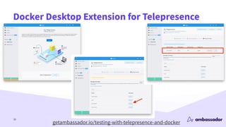 Docker Desktop Extension for Telepresence
39
getambassador.io/testing-with-telepresence-and-docker
 