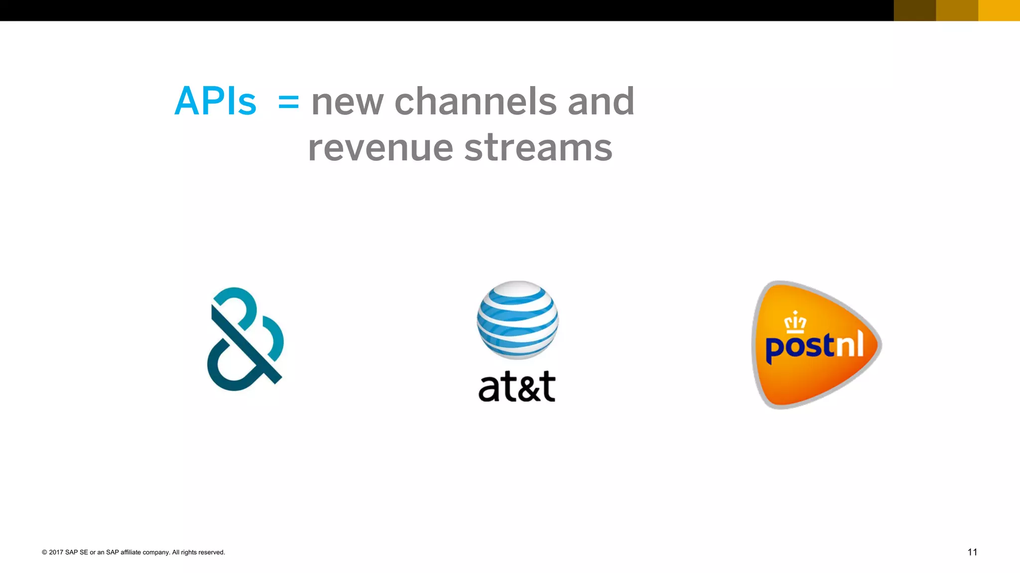 11© 2017 SAP SE or an SAP affiliate company. All rights reserved.
APIs = new channels and
revenue streams
 