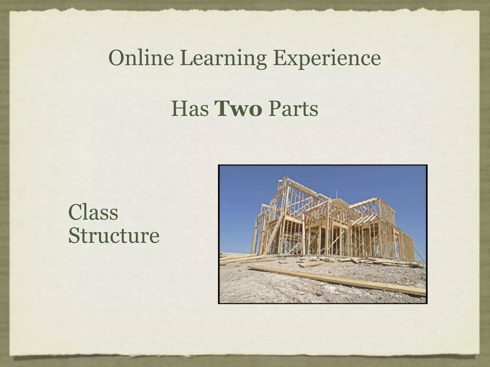 Online Learning Experience

            Has Two Parts



Class
Structure
 