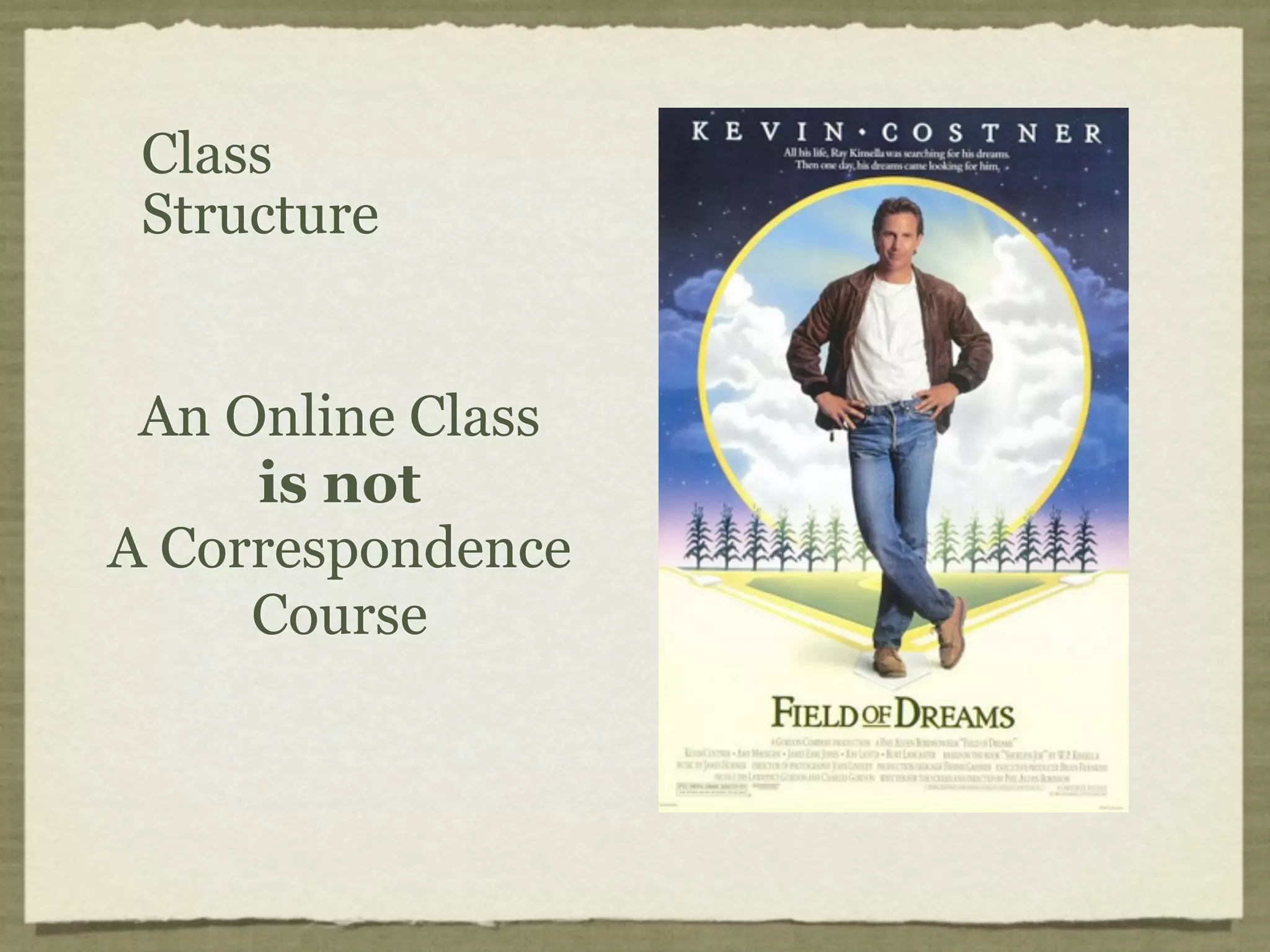Class
 Structure


 An Online Class
     is not
A Correspondence
     Course
 