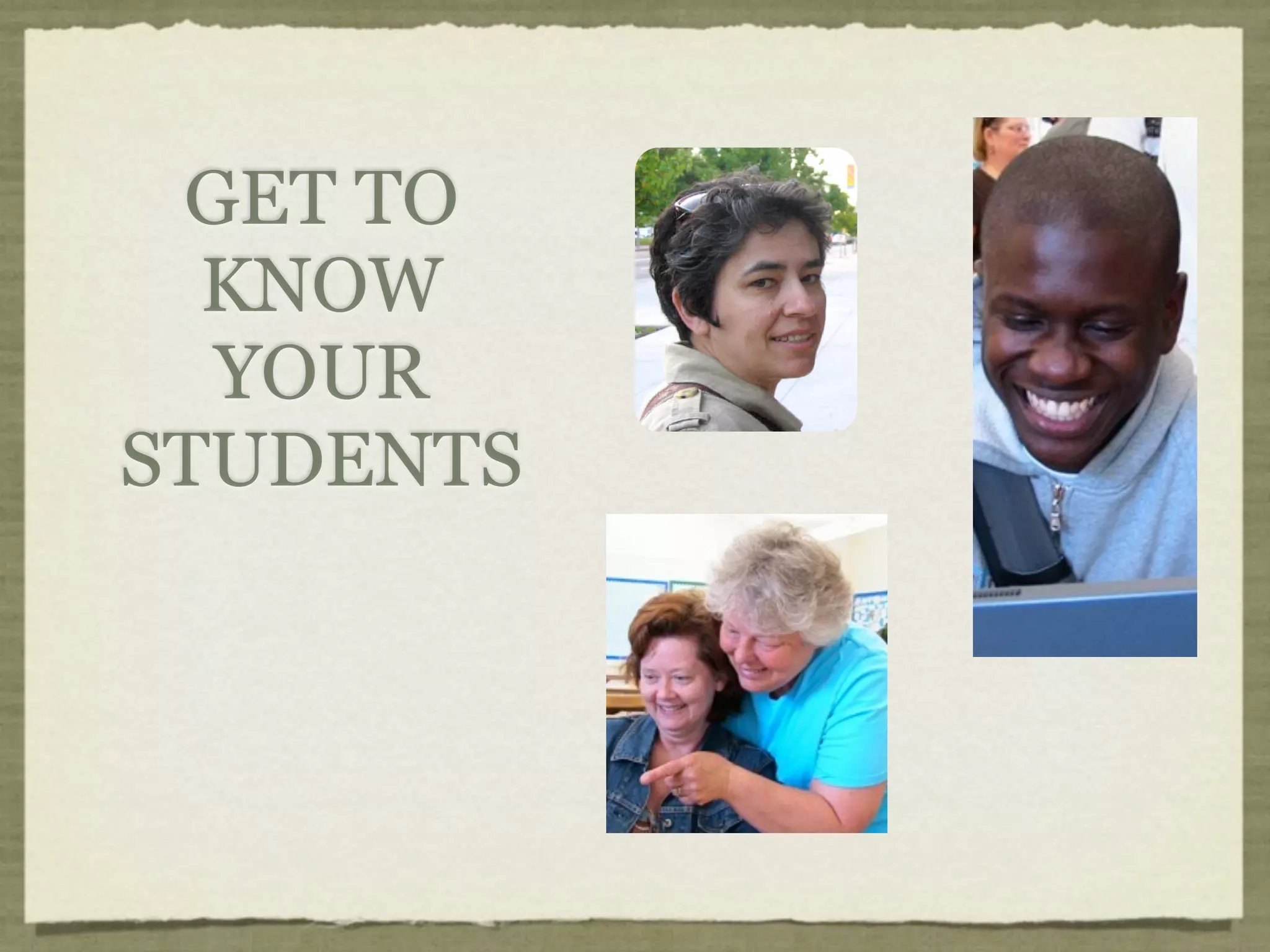 GET TO
  KNOW
  YOUR
STUDENTS
 