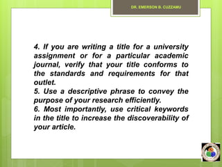 Declarative Title Examples CRAFTING A RESEARCH TITLE.pptx