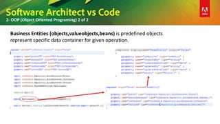 Software Architect vs Code
Business Entities (objects,valueobjects,beans) is predefined objects
represent specific data container for given operation.
2- OOP (Object Oriented Programing) 2 of 2
 