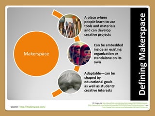 Defining Makerspace
                                 A place where
                                 people learn to use
  ...