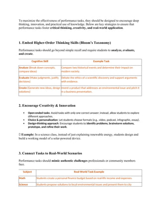 Inovation Performance Task Crafting Performance Tasks with Rubrics Per Quarter Enhancing Student ...