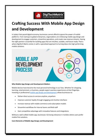 Crafting Success With Mobile App Design and Development | PDF