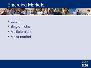 Emerging Markets
Latent
Single-niche
Multiple-niche
Mass-market
 