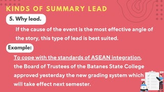 Lead Summary.pdf Crafting the Good Lead for course Campus Journalism | PDF