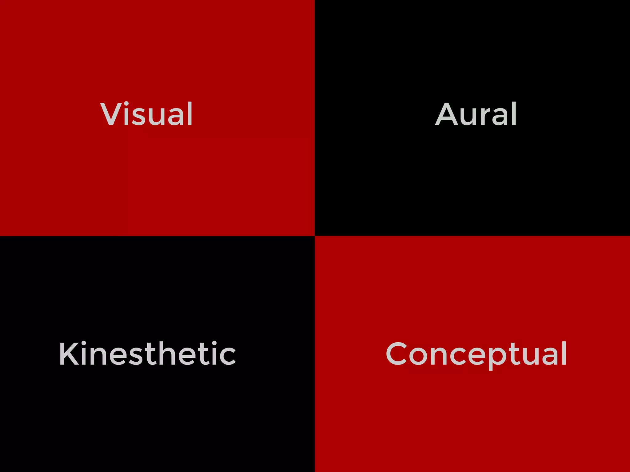 Visual Aural
Kinesthetic Conceptual
 
