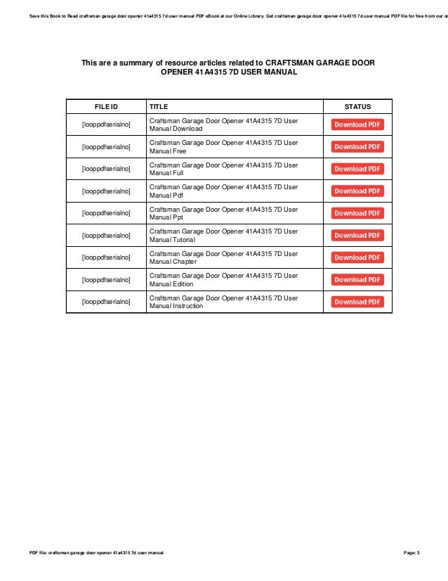 Craftsman Garage Door Opener 41a4315 7d User Manual [ 826 x 638 Pixel ]