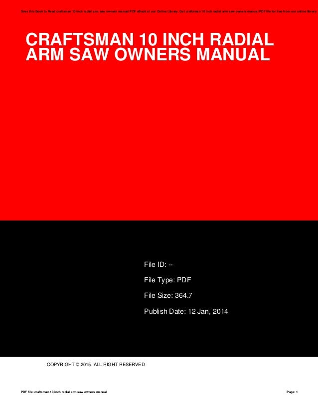 Craftsman 10 inch radial arm saw owners manual