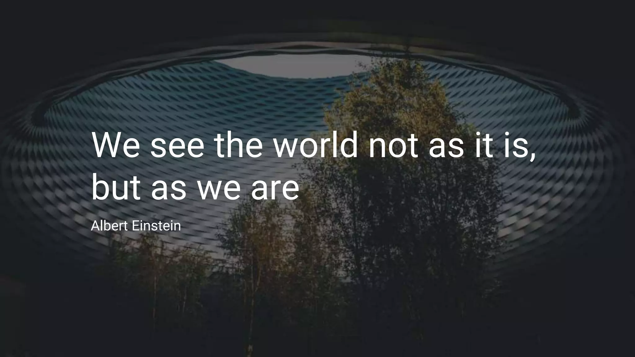 We see the world not as it is,
but as we are
Albert Einstein
 