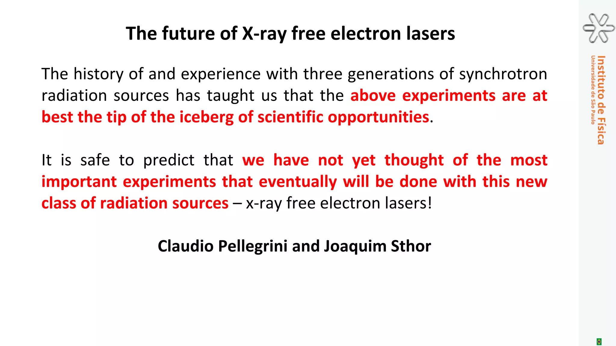 Fourth generation light sources (synchrotrons)
and
fifth generation light sources (XFELs)
Australian Synchrotron
Canadian
4th generation
light sources
▪ Lund, Sweden
▪ Campinas, Brazil
▪ Grenoble, France
5th generation
light source
▪ Stanford, USA
▪ Japan
▪ Hamburg, Germany
Australian Synchrotron
 