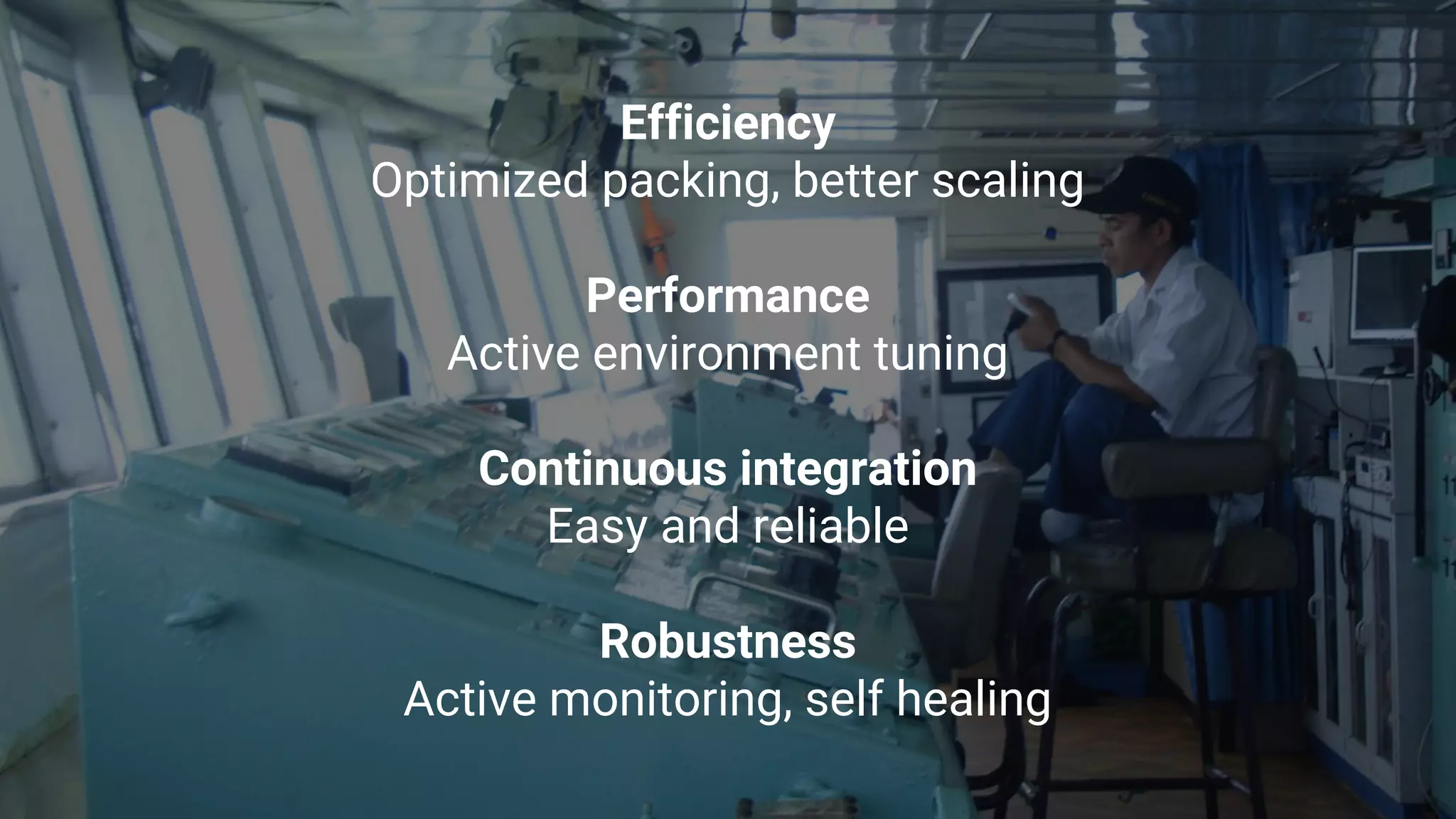 Google Cloud Platform 22
Efficiency
Optimized packing, better scaling
Performance
Active environment tuning
Continuous integration
Easy and reliable
Robustness
Active monitoring, self healing
 