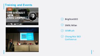 @craigcampbell03
Training and Events
3
BrightonSEO
SMXL Milan
SEMRush
Chiang Mai SEO
Conference
 