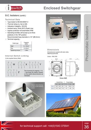 Craig & Derricott Enclosed Switchgear Photovoltaic (PV) Isolators | PDF