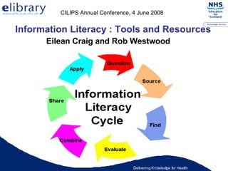 Information Literacy : Tools and Resources Eilean Craig and Rob Westwood CILIPS Annual Conference, 4 June 2008 