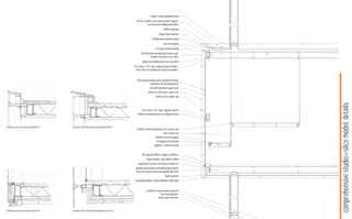 Powder-coated aluminum panel
                                                                                              Vertical stainless steel plate provides support
                                                                                                           for horizontal cladding roof panels
                                                                                                                            EPDM membrane
                                                                                                                       Sloped rigid insulation
                                                                                                                Weatherproof spandrel panel
                                                                                                                            Concrete topping
                                                                                                                   Corrugated metal decking
                                                                                                  Steel WF beam mechanically fastened and
                                                                                                             welded to top deep truss chord
                                                                                                    Hollow steel tubing deep truss top chord
                                                                                           Three layers 5/8” Type X gypsum board provides
                                                                                             three hour fire proofing for stuctural members


                                                                                              Tinted polycarbonate panels (weatherproofing
                                                                                                            membrane and insulating panel)
                                                                                                            Extruded aluminum support grid
                                                                                                           Reflective tinted glass rainscreen
                                                                                                                   Stainless steel spider clip




                                                                                                                                                 comprehensive studio>>slice model, details
                                                                                                    Three layers 5/8” Type X gypsum boards
                                                                                               Hollow steel tubing deep truss diagonal chord



iniitia museum
initiall museum roof/skin detail sketch>>
     ia museum
      al                                    museum roof/skin detail developemtn sketch>>
                                                                                             Stainless steel mounting plate for tension rods
                                                                                                                           Steel tension rod
                                                                                                                 Polished concrete topping
                                                                                                                  Corrugated steel decking
                                                                                                                diagonal C-channel bracing


                                                                                                   Slot-type low-delivery supply air diffuser
                                                                                                        “Captured glass” type hidden mullion
                                                                                               Supply duct from fan coil (located elsewhere)
                                                                                             Mechanically fastened and welded joint between
                                                                                             deep truss bottomchord and spanning WF beam
                                                                                                                              Rigid insulation
                                                                                            Suspended powder-coated aluminum soffit panel


                                                                                                        Cantilevered tapered open-web joist
                                                                                                                        Steel mounting plate
                                                                                                                      Anchor plate and bolts



initial museum ﬂoor/skin detail sketch>>    museum ﬂoor/skin detail development sketch>>
 
