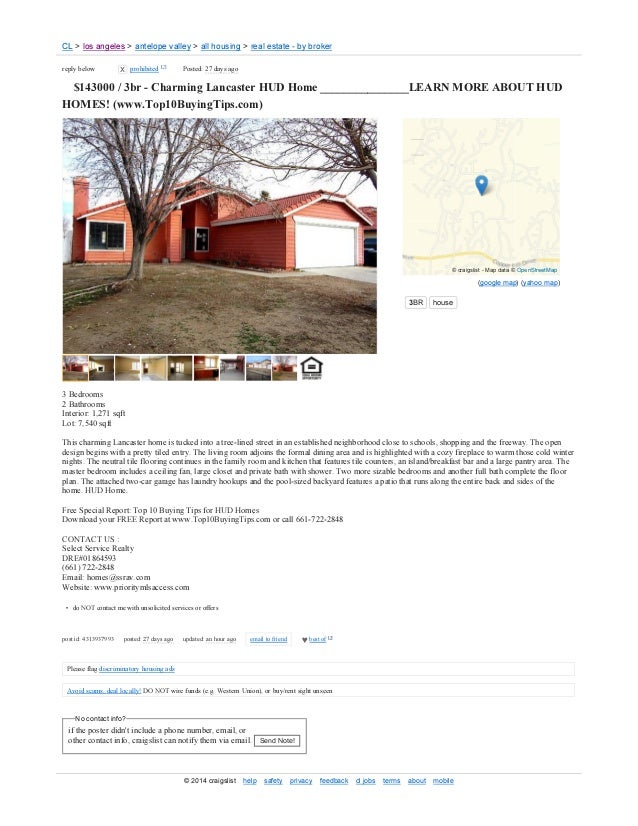 Craigslist Ad Example Hud 1619 Norberry Lancaster Ca