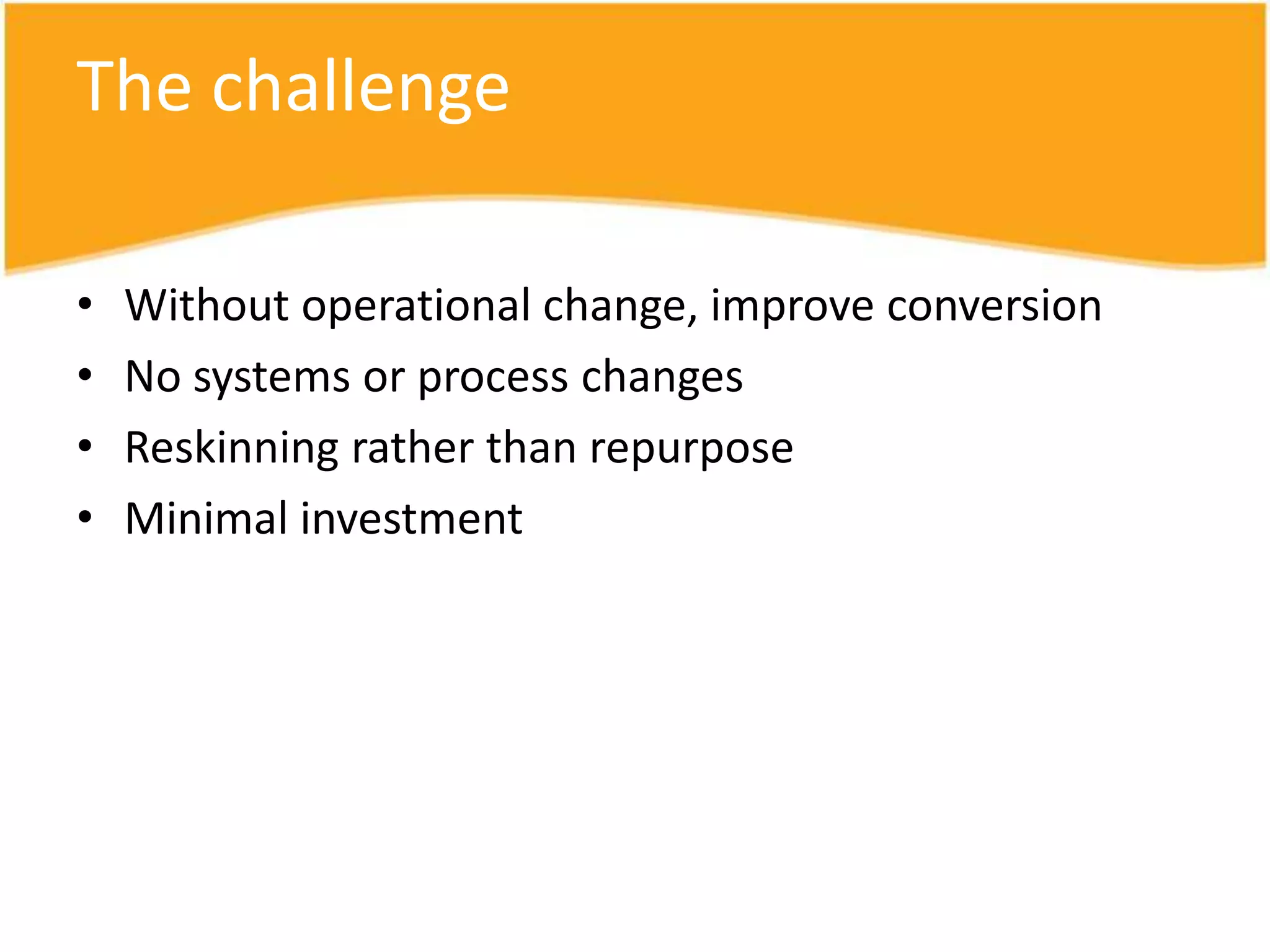 Homepage testingRun tests in key international hubsCascade using ‘hub and spoke’ modelRun A/B best hypothesis for smallest trafficMaxi (32+ variables), Midi (8-32), Mini (8), A/B (2+)UK, DE, FR = MaxiAUS, IT, ES = MidiNZ, AT, IE = Mini or A/B