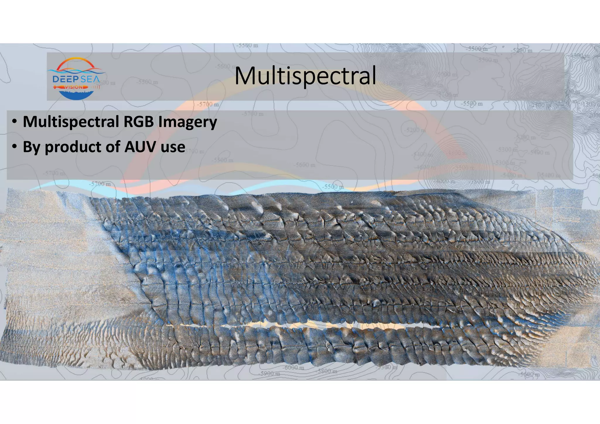 Multispectral
• Multispectral RGB Imagery
• By product of AUV use
 