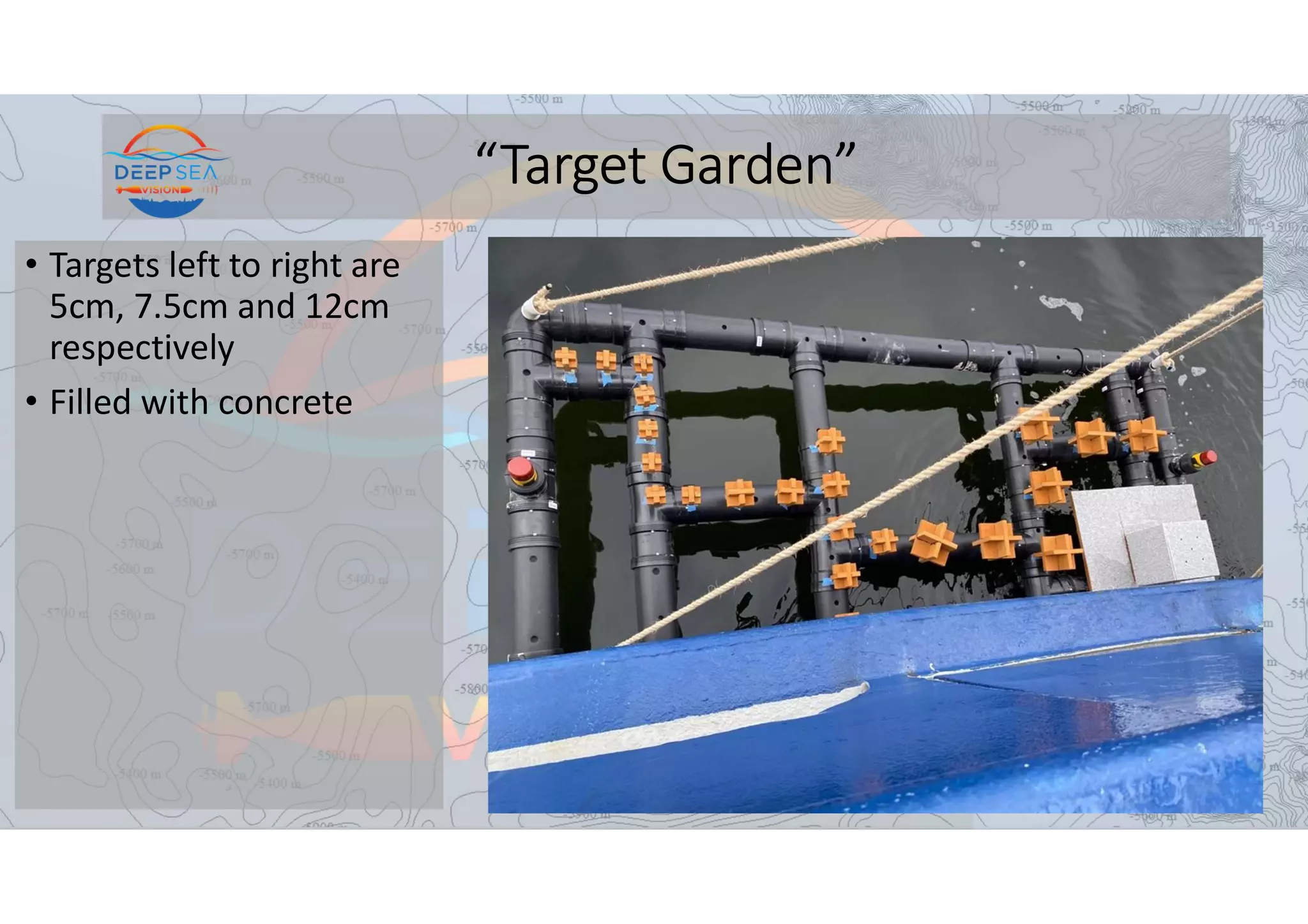 “Target Garden”
• Targets left to right are
5cm, 7.5cm and 12cm
respectively
• Filled with concrete
 
